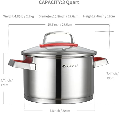 NANFANG BROTHERS 3 Quart Stainless Steel Stock Pot with Glass Lid