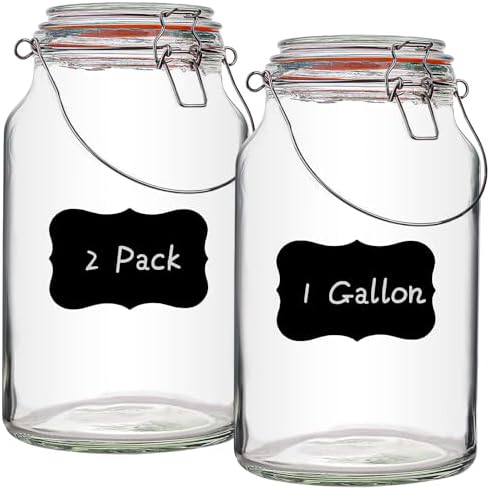 Galssmagic 1 Gallon Glass Jars 2 Pack with Airtight Lids