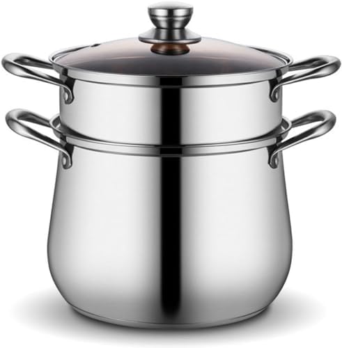 LGEOELIAS Large Deep Stock Pot with Steamer Basket and Lid