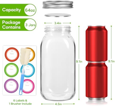 Mcupper 34 Wide Mouth Mason Jars 64 oz - Perfect Canning Solution