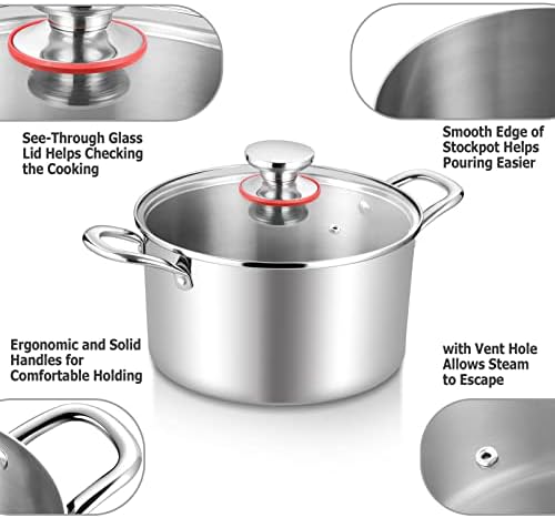 TeamFar 6 Quart Stainless Steel Stock Pot Durable and Heat-Resistant