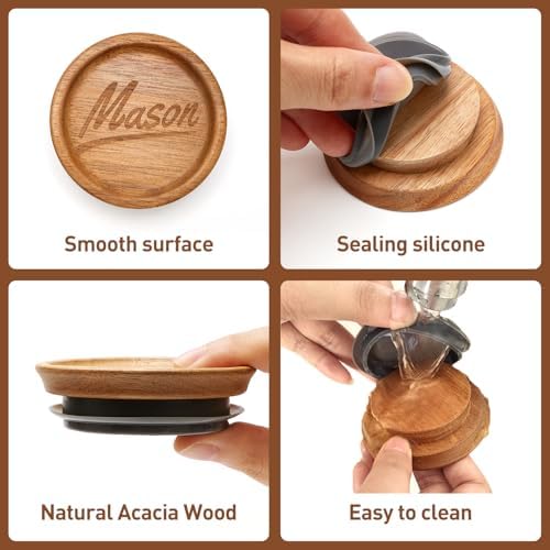 6-Piece Acacia Wood Mason Jar Lids Premium Canning Accessories