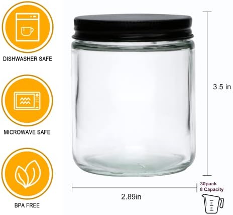 Encheng 8 Oz Glass Jars with Metal Lids 30 Pack