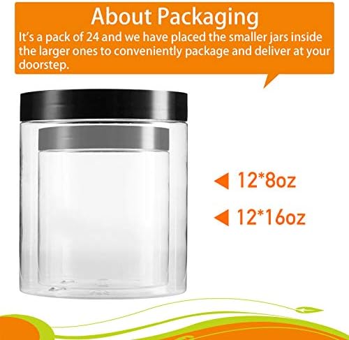 Vivimee 24 Pack Clear Plastic Jars with Lids 16 oz 8 oz