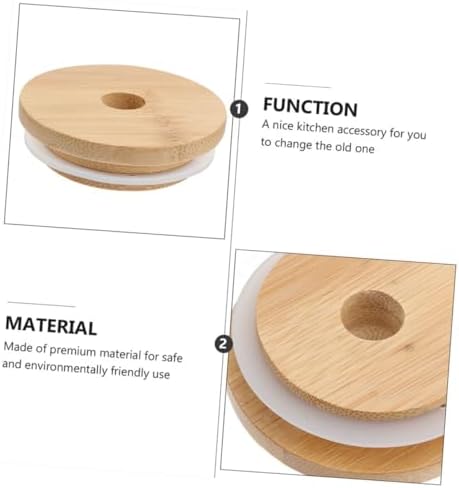 Mason Jar Lids with Straw Hole Reusable Sealing Covers Wood Bamboo Design