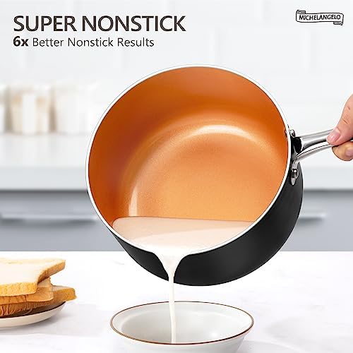 Michelangelo Copper 2QT 3QT Saucepan Set Non-Stick Ergonomic Design