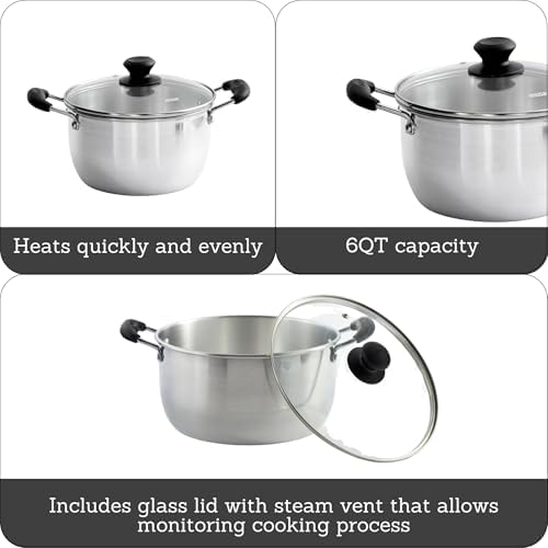 IMUSA USA 6-Quart Aluminum Pot with Glass Lid and Bakelite Handle