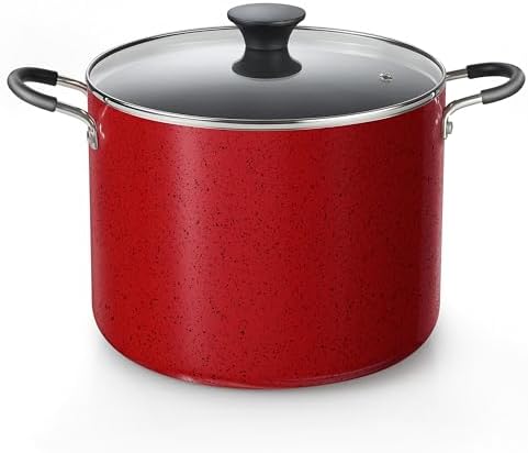 Cook N Home 105 Qt Nonstick Stockpot with Marble Red Glass Lid