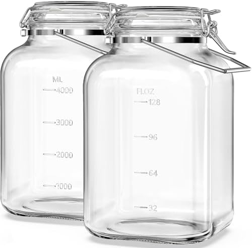 Folinstall 2 Pack Gallon Glass Jars with Airtight Lids