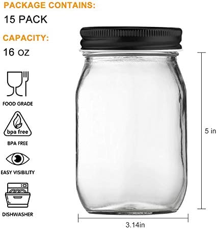 QAPPDA 15-Piece Preserve Canning Jars 16oz