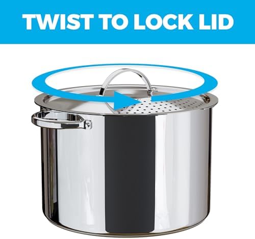 Cooler Concepts Stainless Steel Pasta Pot with Twist Lock Strainer Lid