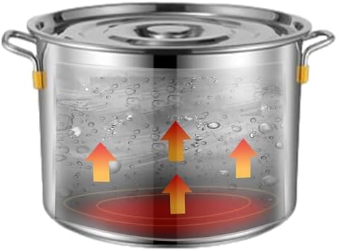 Buhyujkm Premium Stainless Steel Stock Pot with Lid and Measuring Marks