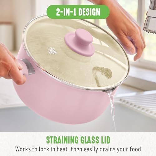 GreenLife 6QT Ceramic Nonstick Stockpot with Pink Lid