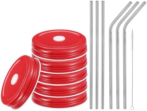 uxcell 13pcs Stainless Steel Mason Jar Lids with Straw Hole
