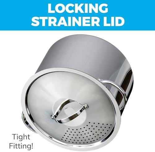 Cooler Concepts Stainless Steel Pasta Pot with Twist Lock Strainer Lid