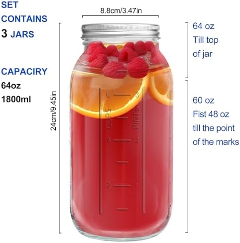 eleganttime 64 oz Wide Mouth Mason Jar 3 Pack