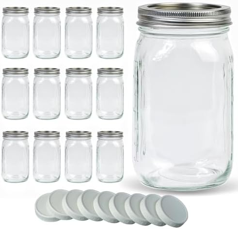 Jumterlee Mason Jars - 12-Piece Set with Airtight Lids for Kitchen Use