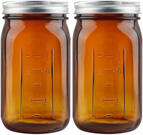 CARBLIN 2 Pack 32 oz Amber Canning Jars with Lids and Labels