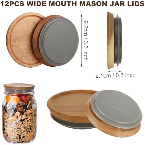 12PCS Acacia Wooden Mason Jar Lids