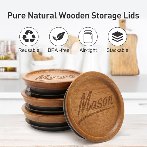 6-Piece Acacia Wood Mason Jar Lids Premium Canning Accessories