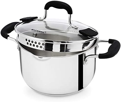 Rorence 37 Quart Stock Pot with Glass Lid and Strainer
