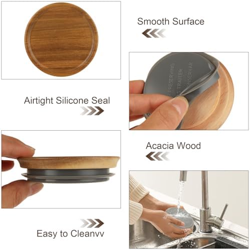 12PCS Acacia Wooden Mason Jar Lids