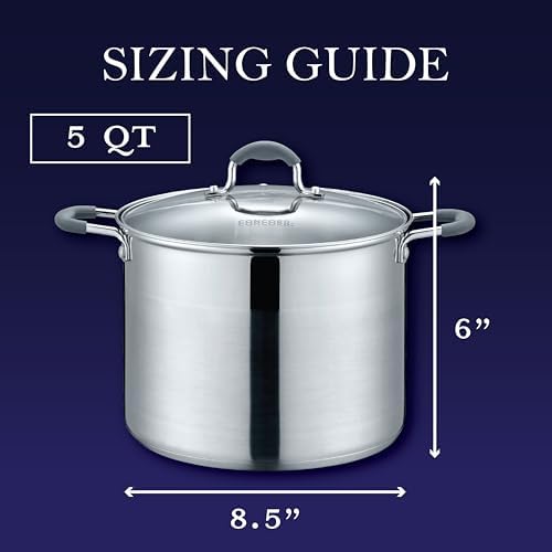Concord 5 QT Stainless Steel Stock Pot with Glass Lid