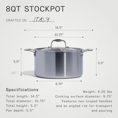 Made In Professional 8 Quart Stainless Steel Stock Pot with Lid