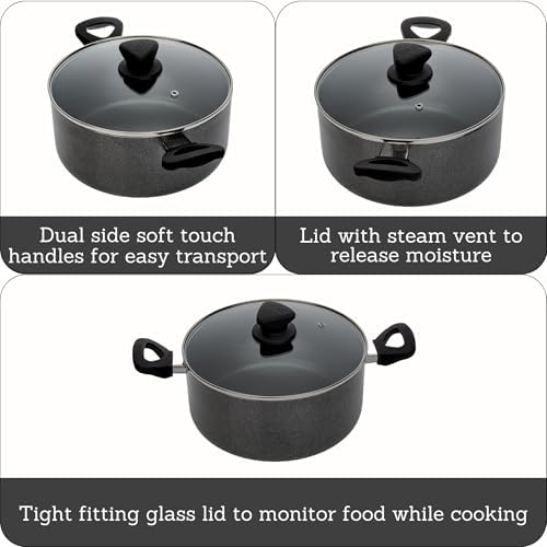 Imusa Nonstick Stock Pot with Glass Lid 48-Quart Cookware Black