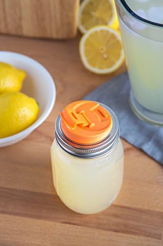 Jarware Drink Lid Orange Lid for Regular-Mouth Mason Jars
