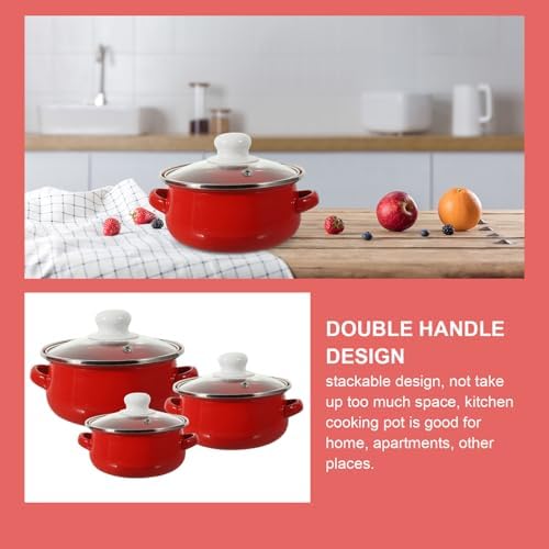 Luxshiny Retro Enamel Stockpot Set 3-Piece with Lid