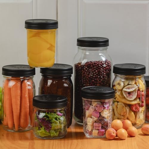 9-Piece Set of Black Mason Jar Lids with Reusable Wide Mouth Design