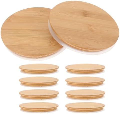 Amosfun 10pack Bamboo Mason Jar Lids with Silicone Sealing Rings