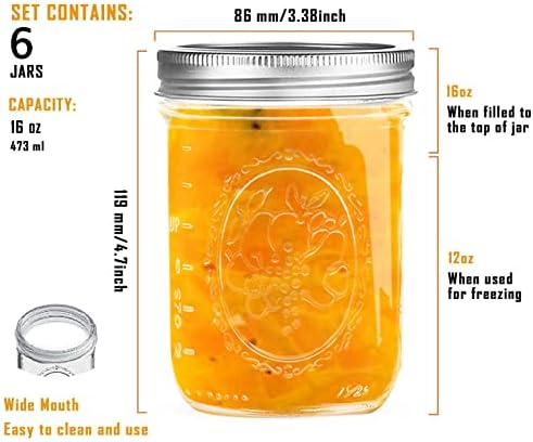 Wide Mouth Mason Jars 16 oz Canning More 6-Pack