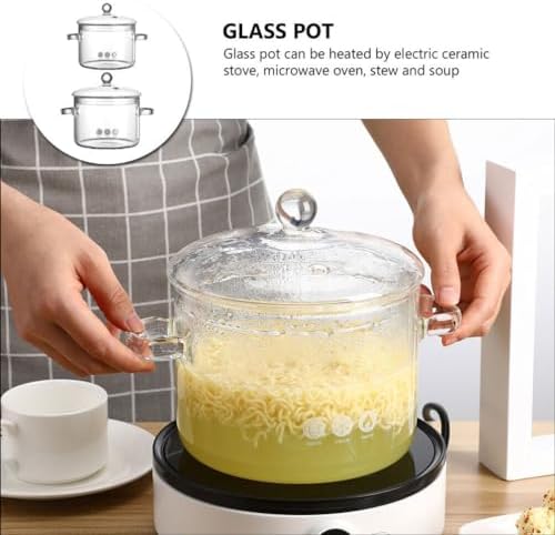 Hemoton - Ergonomic 45oz50oz Glass Pots for Stove Cooking