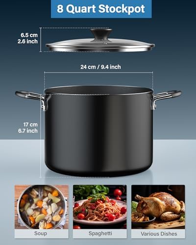 Compact Nonstick Stockpot with Glass Lid Black