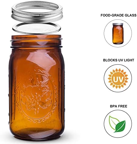 Elegant Amber Glass Mason Jars 32 oz