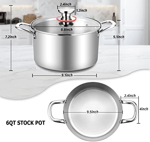TeamFar 6 Quart Stainless Steel Stock Pot Durable and Heat-Resistant