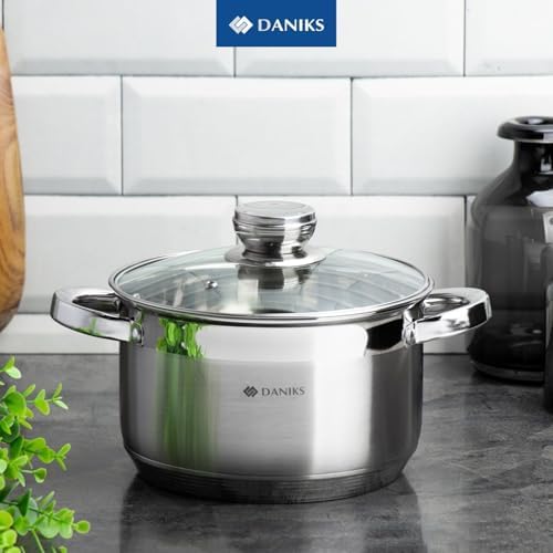 Daniks Standard stainless steel stock pot with glass lid
