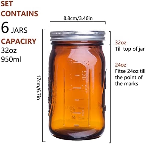 Elegant Amber Glass Mason Jars 32 oz
