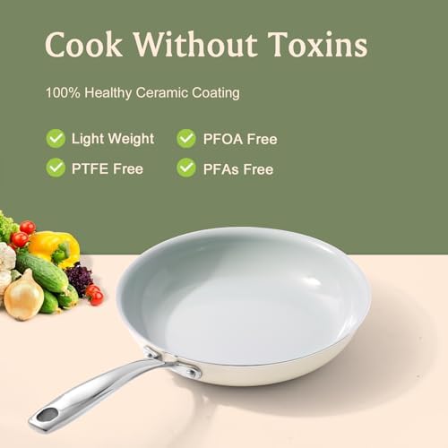 Premium Nonstick Ceramics Set Safe for Oven dishwasher 3-Piece Skillets