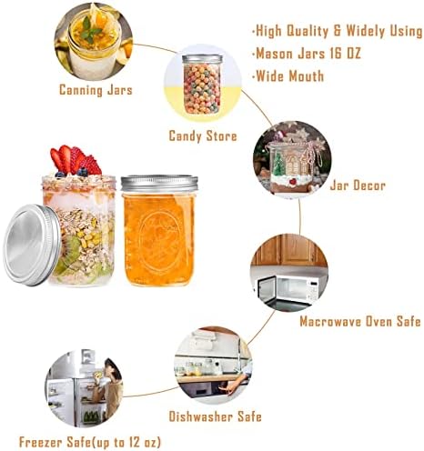Wide Mouth Mason Jars 16 oz Canning More 6-Pack
