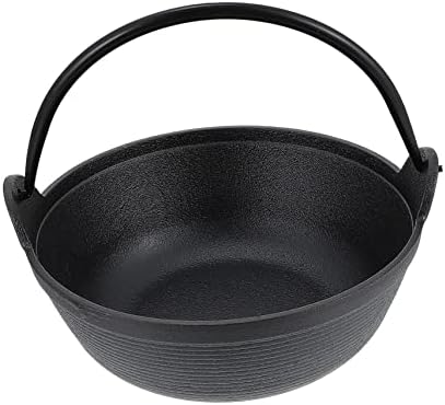 1pc Thick Cast Iron Saucepan with Strainer Deck and Lid Black
