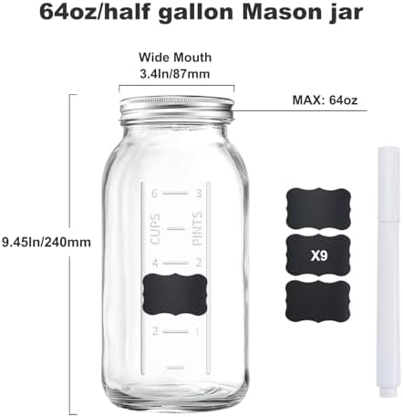 FyndraX 64 OZ Wide Mouth Mason Jars with Lids Pack of 3