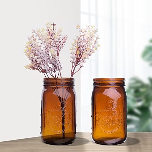 Elegant Amber Glass Mason Jars 32 oz