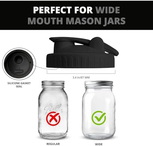 2 Pack Wide Mouth Flip Cap Mason Jar Lids Black