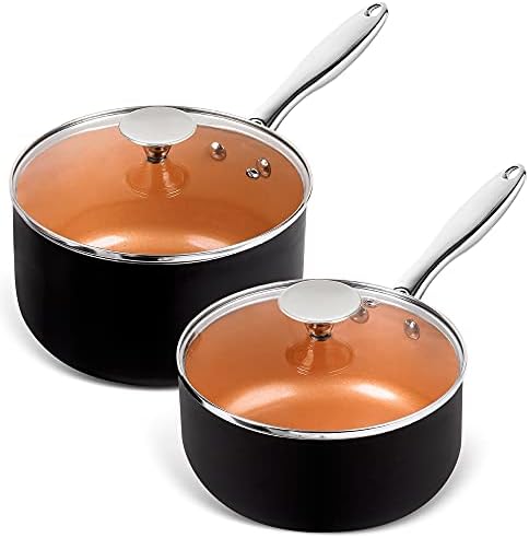 Michelangelo Copper 2QT 3QT Saucepan Set Non-Stick Ergonomic Design