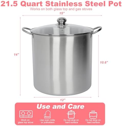 Canning pot with rack large 215 quart stainless steel pink