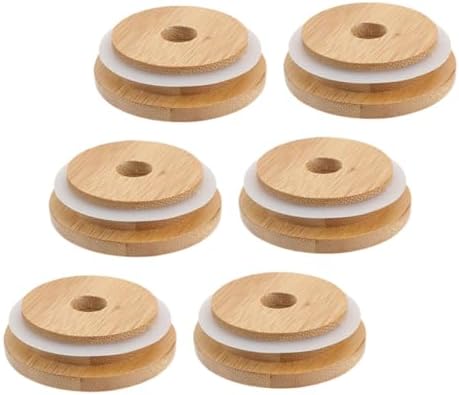 6pcs Reusable Wooden Mason Jar Lids with Straw Hole 70mm