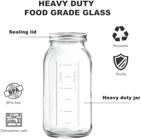 FyndraX 64 OZ Wide Mouth Mason Jars with Lids Pack of 3